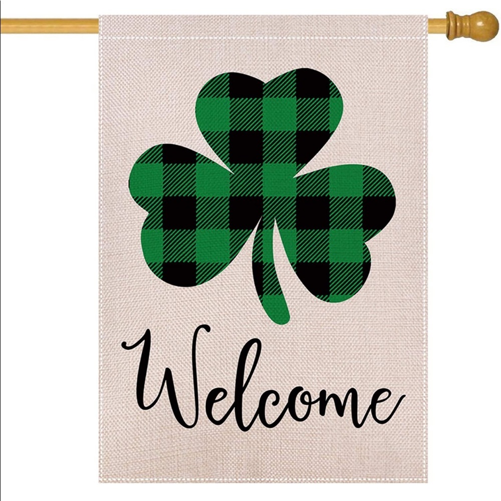 NEW LOCCIE St Patrick’s Day Plaid Shamrock Welcome House Yard Garden Flag Lucky